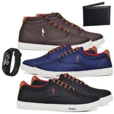 Kit 3 Tênis Casual + Acessórios Macio Confortável Dia a Dia - Polo Blu