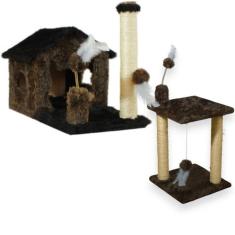 Casa Para Gatos Dois Andares Rede E Brinquedos  Plataforma 2 Andares P