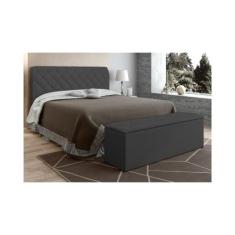 Cabeceira Cama Box Casal 140cm com Calçadeira Baú Paris Veludo Cinza -