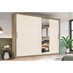 Guarda Roupa Casal 2 Portas de Correr (1 c/ Espelho) e 4 Gavetas Palace Rústico/Off White - Henn