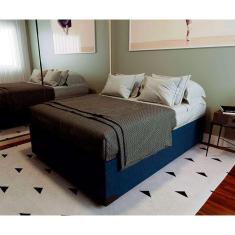 Cama Box Baú com Colchão Queen Mola Ensacada Guldi Macio Azul e Branco