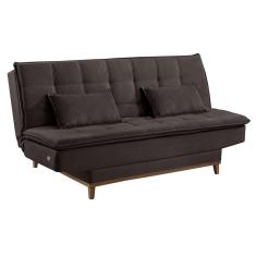 Sofá-Cama Casal 3 Lugares Luna Veludo Base e Pés de Madeira e com Entrada USB Marrom