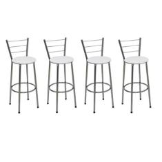Kit 4 Banquetas Altas Cromada com Encosto Assento Branco - Fortmix
