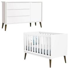 Berço Americano E Cômoda Com Porta Infantil Theo Branco Acetinado Com Pés Amadeirado ? Reller