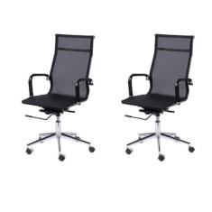 Kit 2 Cadeiras Para Escritorio Presidente Esteirinha Tela Mesh 3303 Preto
