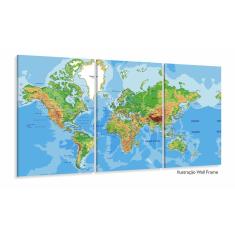 Quadro Decorativo Mapa Mundi Color 3pc 120x60