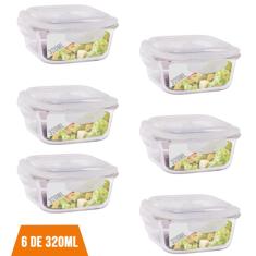 6 Potes Vidro Quadrado 320ml Tampa Hermética Pequeno Papinha
