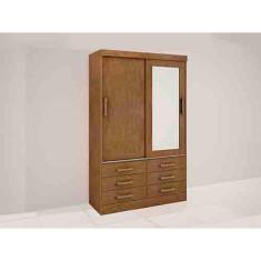 Guarda-Roupa 2 Portas 6 Gavetas c/Espelho Ypê Meridian 1.35 D`Doro