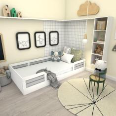 Cama Infantil Montessoriana Solteiro Lua Yescasa Branco/Cinza Cristal