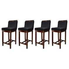 Kit 4 Banquetas Média para Bancada Ilha Líbia Madeira Capuccino Suede Preto CCS