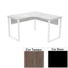 Mesa de Escritório em L Pé Tubular PE25 em MDP 155 x 155 x 60 cm Cor Walnut e Base Preta