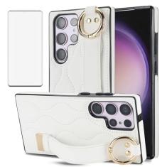 Asuwish Capa de celular para Samsung Galaxy S23 Ultra 5G com protetor de tela e alça de pulso suporte de pulseira anel de borracha de silicone S23Ultra 23S S 23 23Ultra 6,8 polegadas mulheres homens