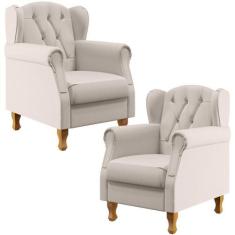 Kit 02 Poltronas Decorativas Para Sala de Estar Yara P02 Linho Cru - L