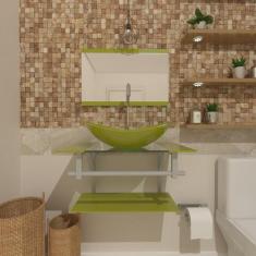 Combo 2 em 1 gabinete de vidro 60cm ac com cuba oval + torneira algarv