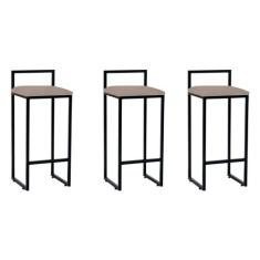 Kit 3 Banquetas Bar Cozinha Bistrô Altas em Aço Industrial Dori Preta 