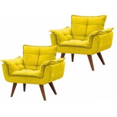 Kit 2 Poltronas Decorativa Opalla Suede Amarelo - Twdecora 