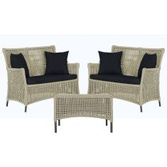 2 Sofá Área e Mesa Igapó Alumínio Pintura Preta Corda Náutica Estofado Impermeável Almofada 12 Trama