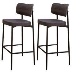 Kit 2 Banquetas Alta Bar Cozinha Sala de Jantar Kaira C01 Assento em Linho Estrutura em Aço com Encosto Preto