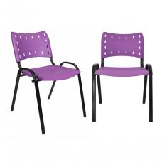 Kit 2 Cadeiras Iso para Escola Escritório Comércio Roxo Base Preta