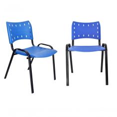 Kit 2 Cadeiras Iso para Escola Escritório Comércio Azul Base Preta