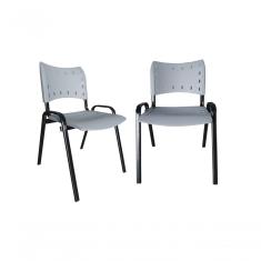 Kit 2 Cadeiras Iso para Escola Escritório Comércio Cinza Base Preta