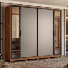 Guarda Roupa Casal Laredo Ambiente Nogueira Nude Prime Tx Flex Com Vidro Reflecta E Pés Demóbile - Demartêz