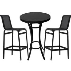 Jogo Mesa Bistrô com 2 Banquetas de Alumínio e Tela Sling Área Externa