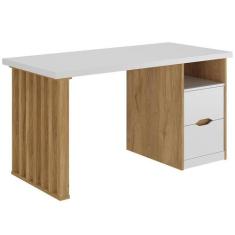 Mesa Escrivaninha Home Office 142cm 2 Gavetas Dora A02 Branco Olmo - L