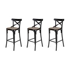 Kit 3 Banquetas Katrina Em Aço Preto - Preto