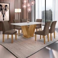 Conjunto Sala de Jantar Mesa 160x80cm Tampo MDF com 6 Cadeiras Espanha Yescasa Ypê/Marrom