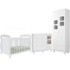 Quarto Bebê Completo Berço Americano Marquesa 3 em 1 Guarda Roupa 2 Portas Cômoda Uli 100% MDF Móveis Peroba