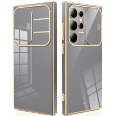 CAPRARO Capa para Samsung Galaxy S24 Ultra com capa para câmera, 1 protetor de tela e capa de câmera deslizante, capa protetora à prova de choque de grau militar para S24 Ultra 6,8 polegadas, cinza