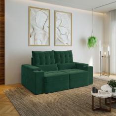 Sofá Retrátil e Reclinável com Porta Copos e Usb 3 Lugares 190cm Embaúba Extra Cabecasa Madeiramadei Verde Diamante