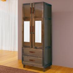 Guarda-Roupa Casal Piauí 4 Portas 2 Gavetas 1 Prateleira com Espelho Clean Imbuia Natural - Rodmóveis