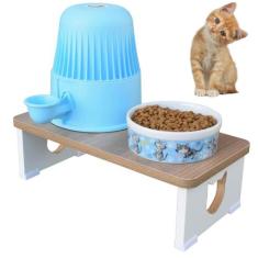 Suporte Comedouro Bebedouro Base Dupla Gato - Maderacco