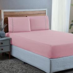 Jogo Cama King Size com Elástico e Fronha Ponto Palito 3 Peças Algodão