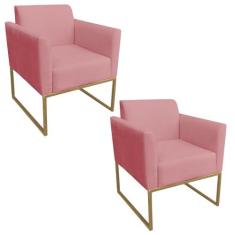 Kit 2 Poltronas Decorativas Base Industrial Dourada Maressa S17 Suede 