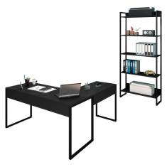 Mesa em L e Estante para Escritório Studio Industrial Preto  Mpozenato