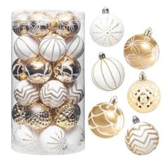 MoNiBloom Enfeites de bola de Natal grande de 30 quilates para decoração de plástico para pendurar em árvore de Natal, conjunto decorativo de 6 cm com glitter decorativo à prova de estilhaçamento para