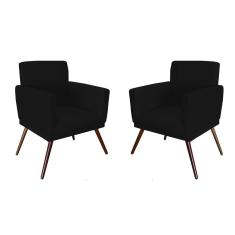 Kit 2 Poltronas Decorativa Nina Rodapé Suede Preto - ds Estofados