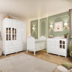 Quarto de Bebê Completo Berço Mini Cama com Capitonê Guarda Roupa Cômoda mdf Janela Elô New Móveis Peroba