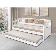 Sofa Cama Solteiro De Madeira Com Cama Auxiliar + 2 Colchões - Branco - Branco
