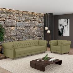 Conjunto Sala de Estar 1 Sofá Living 260cm e 1 Poltrona Stanford Chest