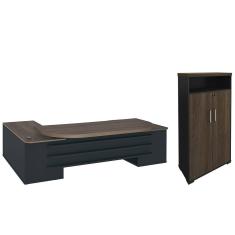 Mesa Escritório Presidente e Armário Alto 2 Portas Corp A06 Charuto/Preto - Mpozenato