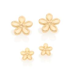 Kit Rommanel Banhado Ouro Brincos Flores Primeiro E Segundo Furo Ana H