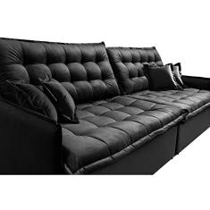 Sofá Sem Caixa Retrátil Reclinável 2,75m Cama Inbox Versátil com Pillow Top e Molas Velusoft Preto