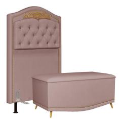 Cabeceira Cama Box Solteiro 90cm Com Calçadeira Baú Imperial J02 Suede Rosê - Mpozenato