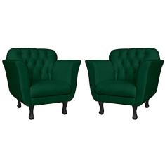 Kit 02 Poltronas Decorativas Helena Pés Luis XV Suede Verde - DS Estofados