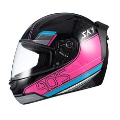 Capacete Sky Two Anos 90 Preto Brilho Transf Azul/Rosa 60