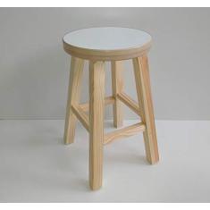 Banqueta Média Hardman Madeira Natural Ass. Redondo MDF Bco